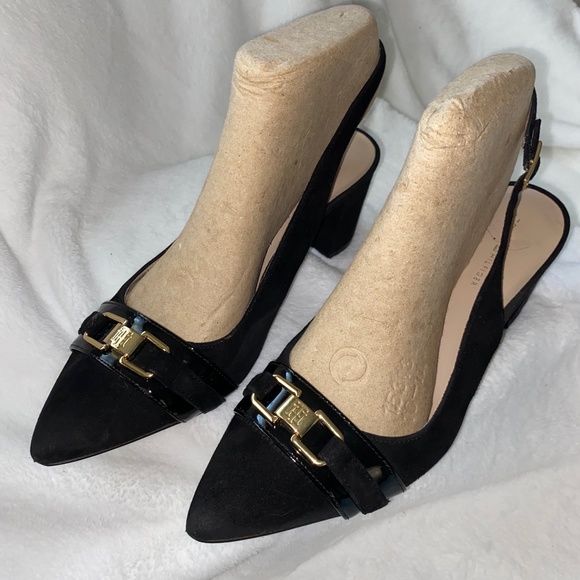 Tommy Hilfiger Black Suede Sling Back Pump Heels - Picture 3 of 12